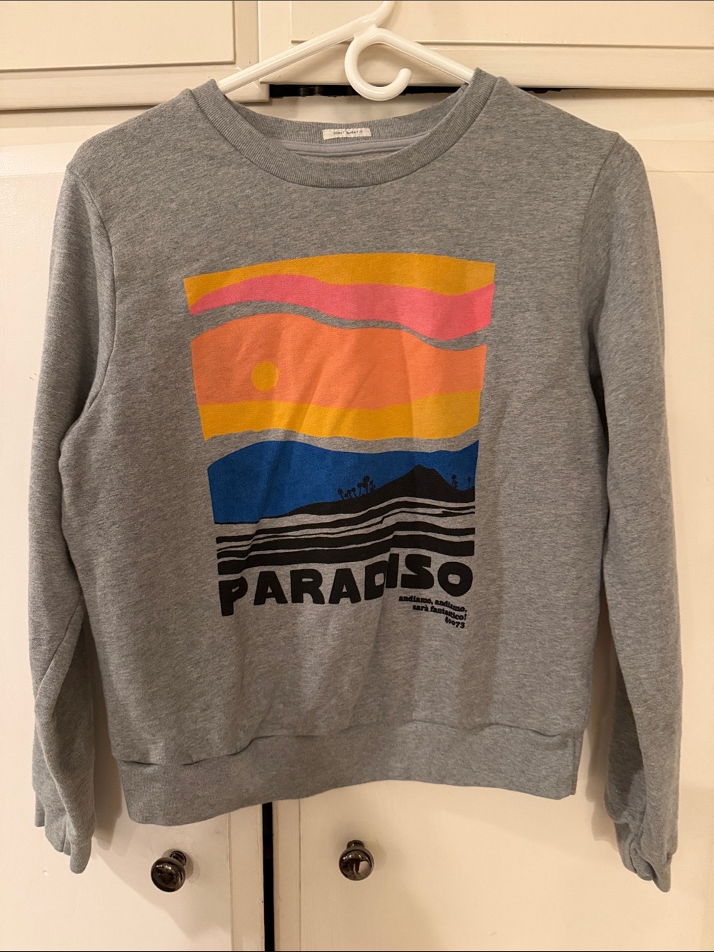MOTHER Gray Crewneck Sweatshirt with Sunset Graphic